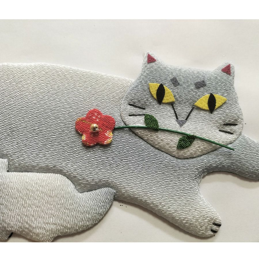 手芸キット 愛しの猫たち 押絵の壁掛け・花一輪モフ猫 ネコモチーフタペストリー 猫好きインテリアグッズ手づくりで
