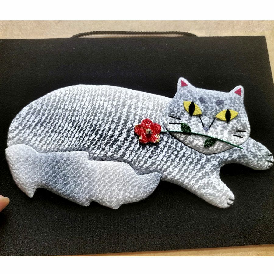 手芸キット 愛しの猫たち 押絵の壁掛け・花一輪モフ猫 ネコモチーフタペストリー 猫好きインテリアグッズ手づくりで