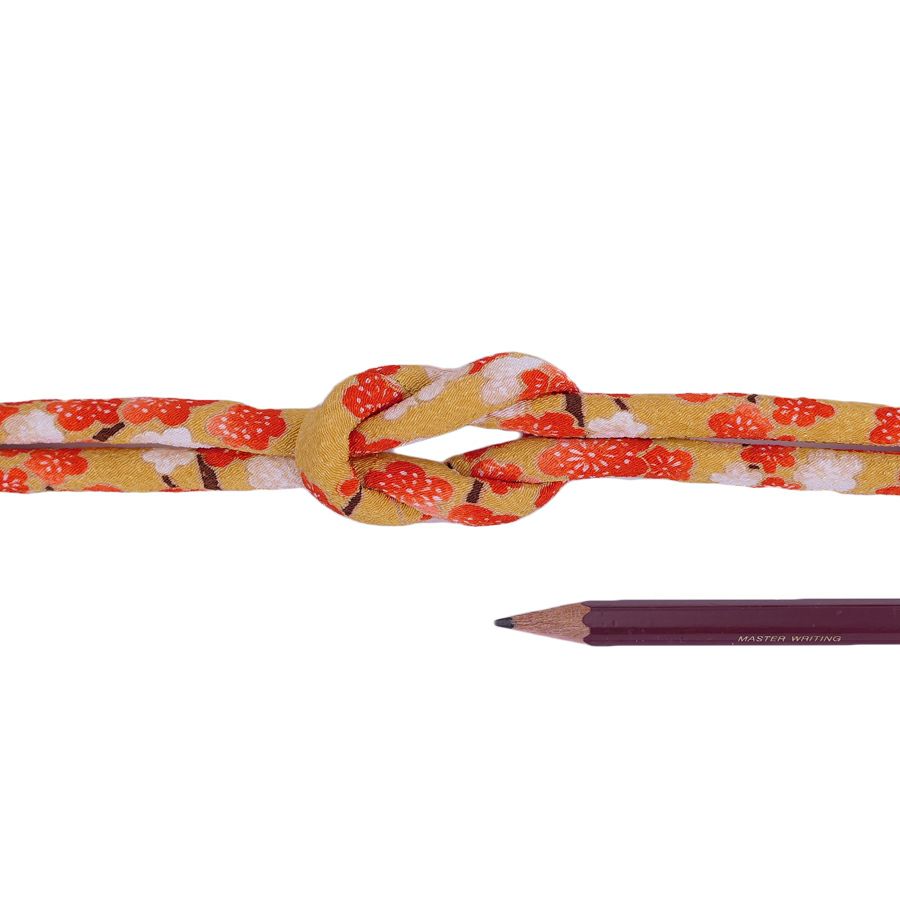 ちりめん丸ひも・柄・8ミリ(実寸約8-10ミリ) 梅すだれ・からし 10cm単位 切り売り 和モダンコード 和風紐 可愛い花柄のひも 梅柄縮緬 太い紐和調