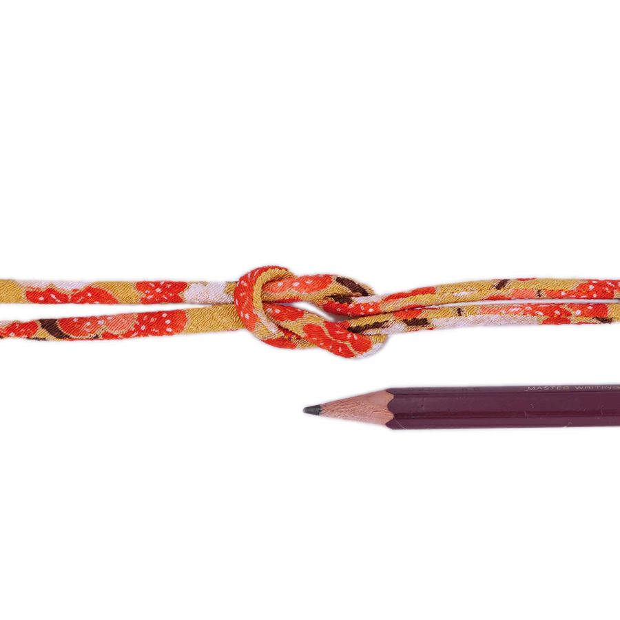 ちりめん丸ひも・柄・3ミリ(実寸約3-4ミリ) 梅すだれ・からし 10cm単位 切り売り 縮緬丸紐 和のひも 和風コード花柄 マスタードカラー クラフトに