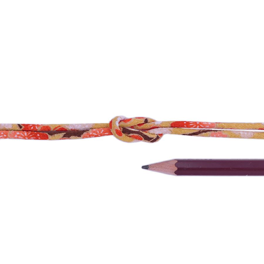 ちりめん丸ひも・柄・2ミリ(実寸約3ミリ) 梅すだれ・からし 10cm単位 切り売り 和風紐細め クラフト用 布製ひも 和柄コード梅柄 マスタード黄色