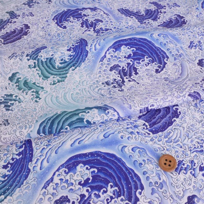 和柄コットン生地 蒼波(そうは) 10cm単位 切り売り 男性向き和風生地 木綿布地綿100％ 波柄 かっこいいシャツ地