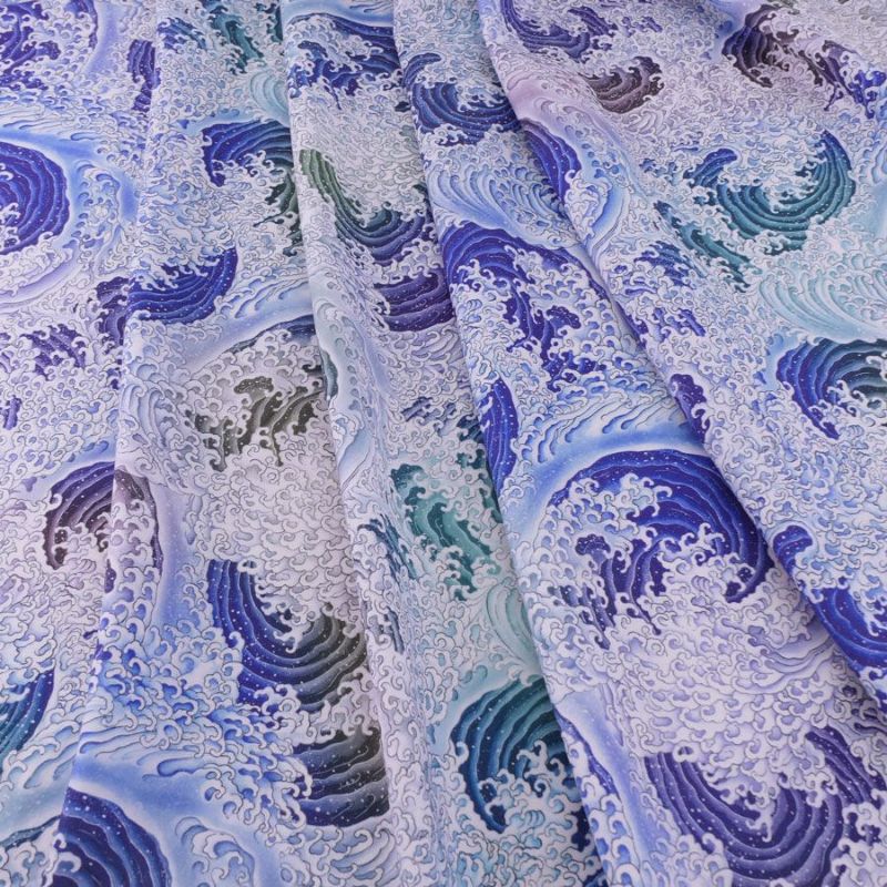 和柄コットン生地 蒼波(そうは) 10cm単位 切り売り 男性向き和風生地 木綿布地綿100％ 波柄 かっこいいシャツ地