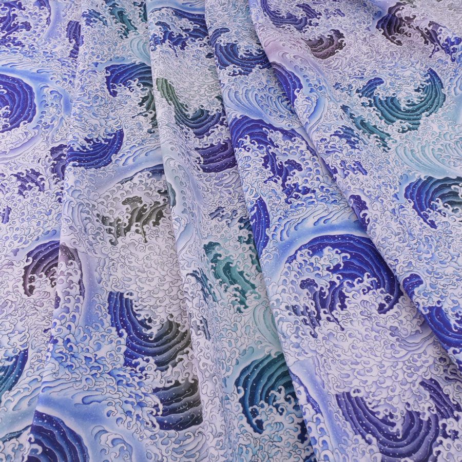 和柄コットン生地 蒼波(そうは) 10cm単位 切り売り 男性向き和風生地 木綿布地綿100％ 波柄 かっこいいシャツ地