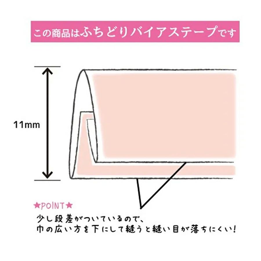 やわらかガーゼ ふちどりバイアステープ 11ミリ ノンホルマリン仕様のガーゼバイアステープ 縁取りタイプ11mm