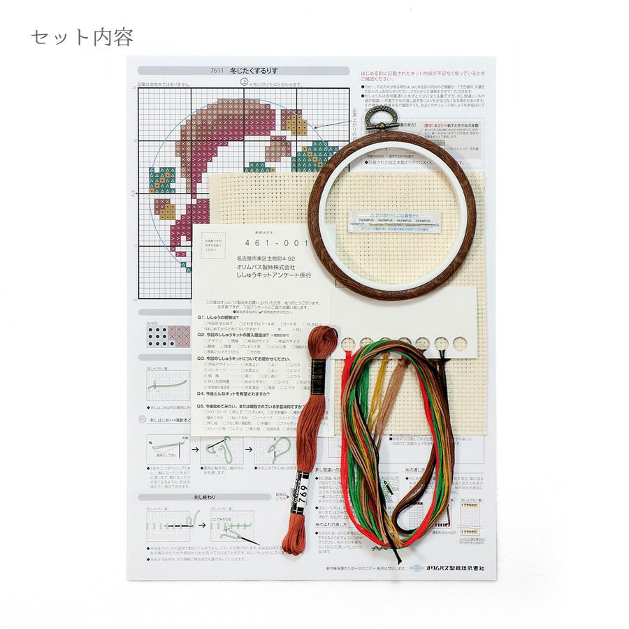 かんたんクロスステッチキット 冬じたくするりす 冬支度するリス 初心者向け刺繍簡単キット 夏休み課題にも