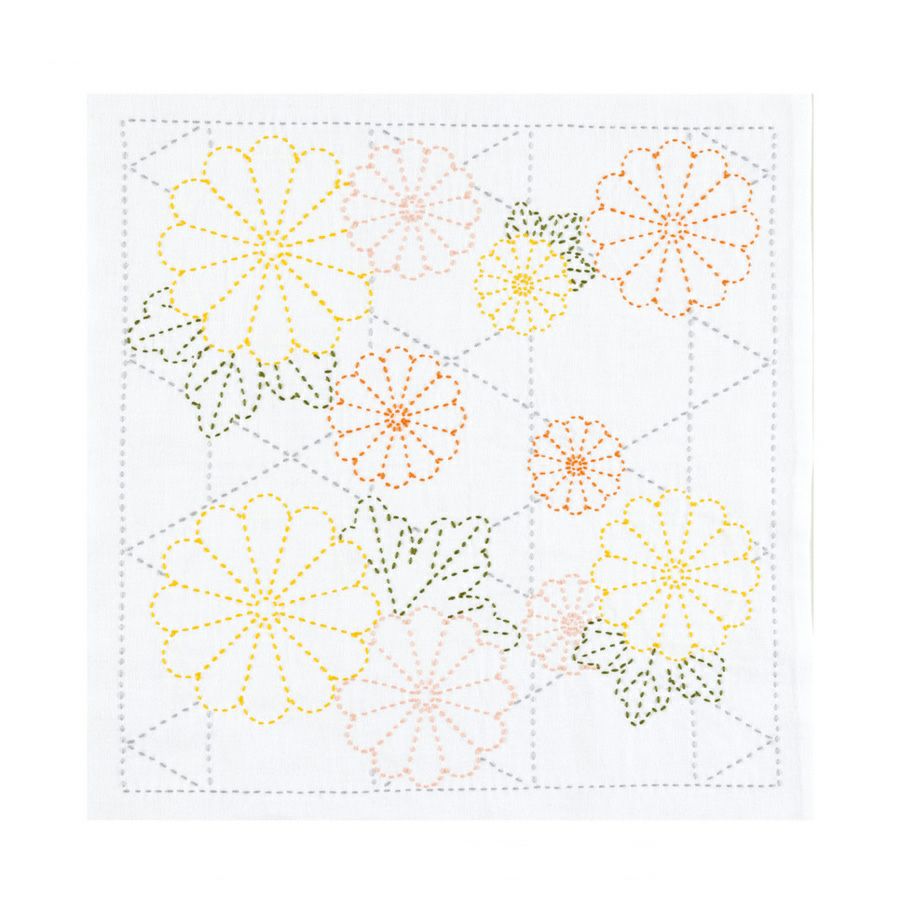 刺し子キット 花ふきん 重陽の菊かごめ 重陽の節句 刺子布巾菊模様 初心者向きクラフト オリムパス製絲
