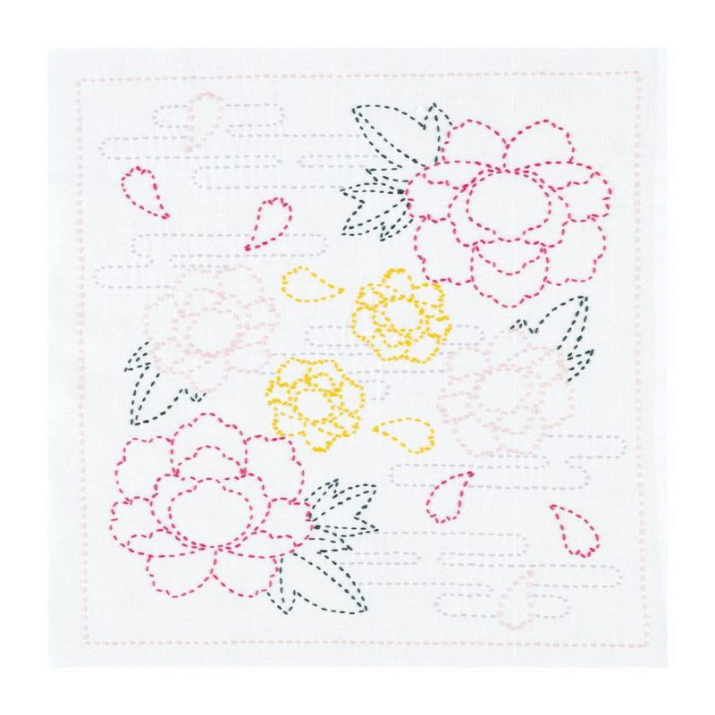 刺し子キット 花ふきん 春霞の牡丹 刺子キット初心者向き さしこ布巾制作セット ぼたんの花