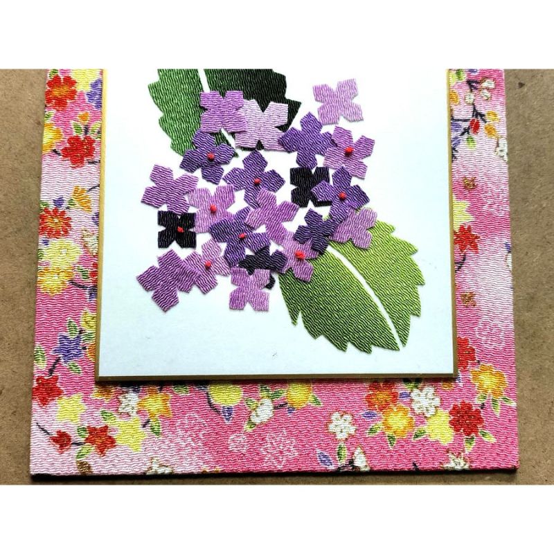 ちりめん貼り絵キット 切り絵花「紫陽花」 簡単ちりめん手芸 布貼り絵クラフト 子供向き 高齢者向き手芸