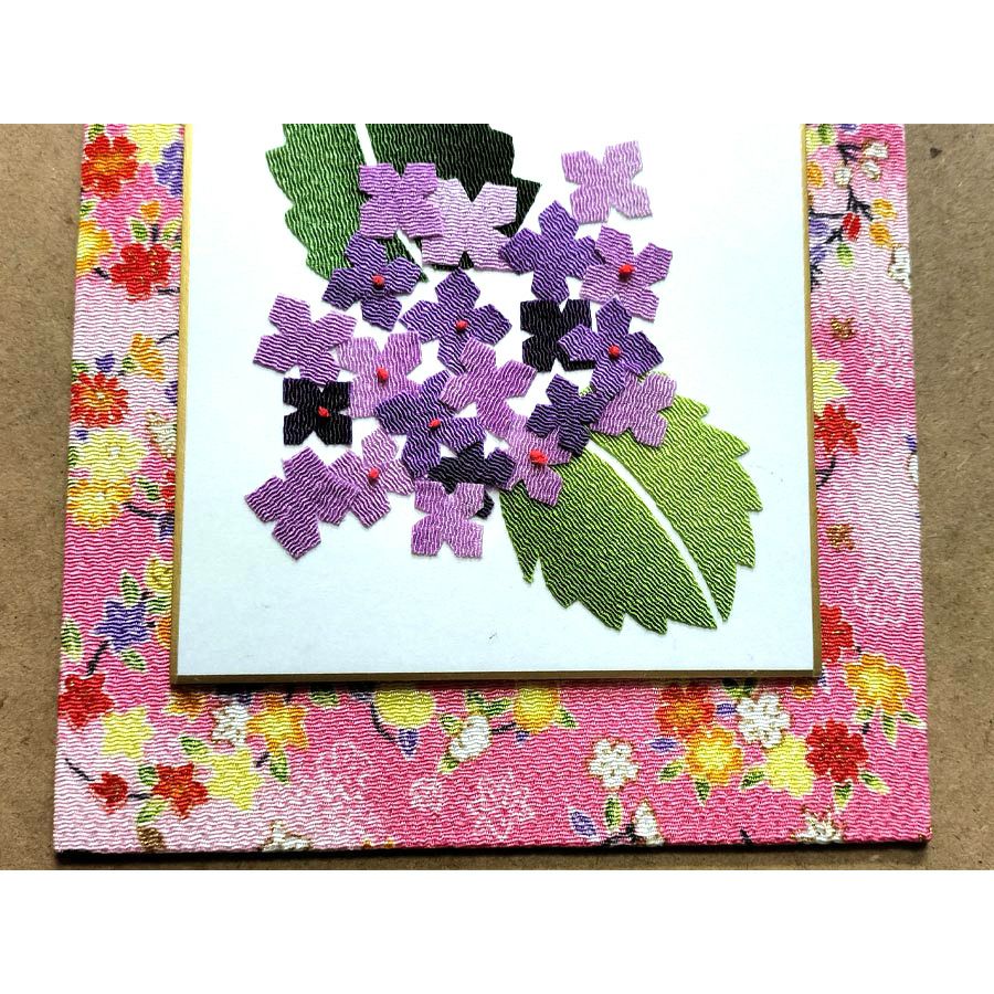 ちりめん貼り絵キット 切り絵花「紫陽花」 簡単ちりめん手芸 布貼り絵クラフト 子供向き 高齢者向き手芸