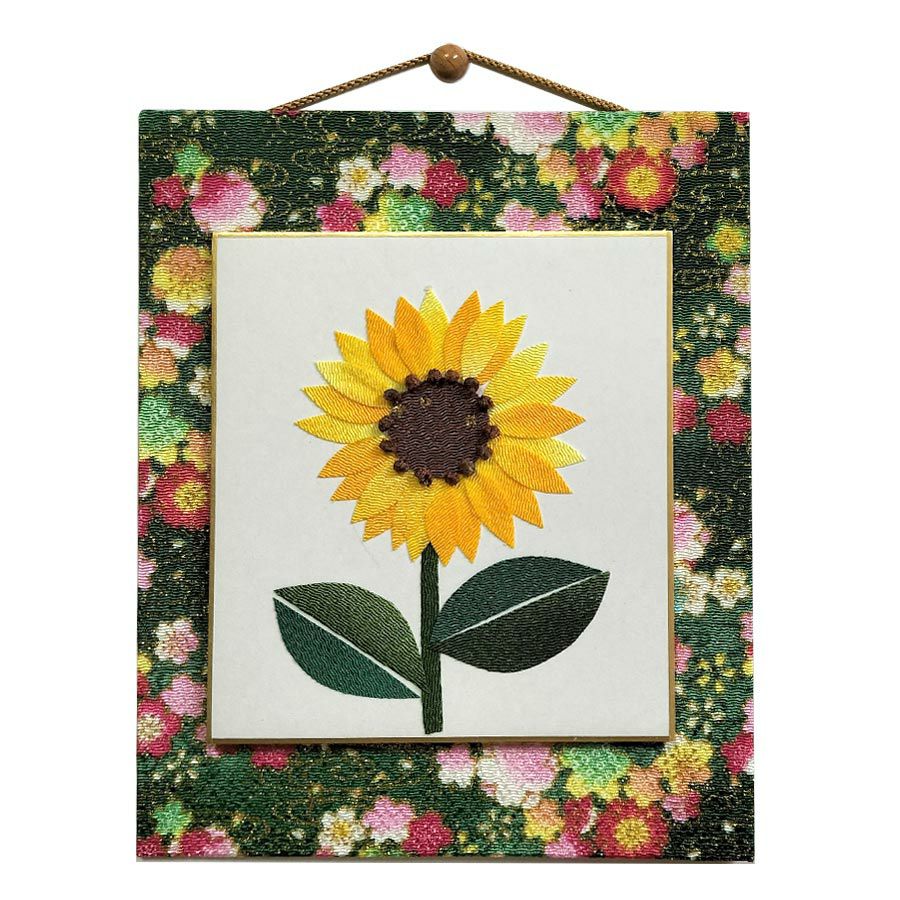 ちりめん貼り絵キット 切り絵花「向日葵」 布の貼り絵手芸 ちりめん細工簡単クラフト シニア高齢者向き
