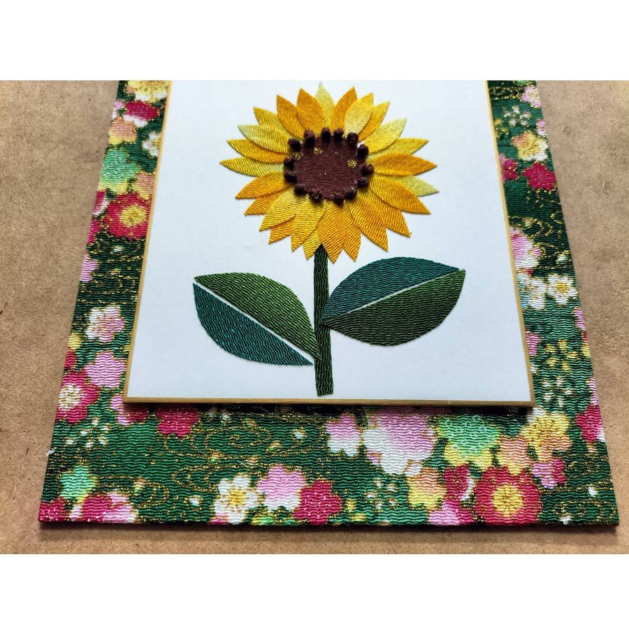 ちりめん貼り絵キット 切り絵花「向日葵」 布の貼り絵手芸 ちりめん細工簡単クラフト シニア高齢者向き