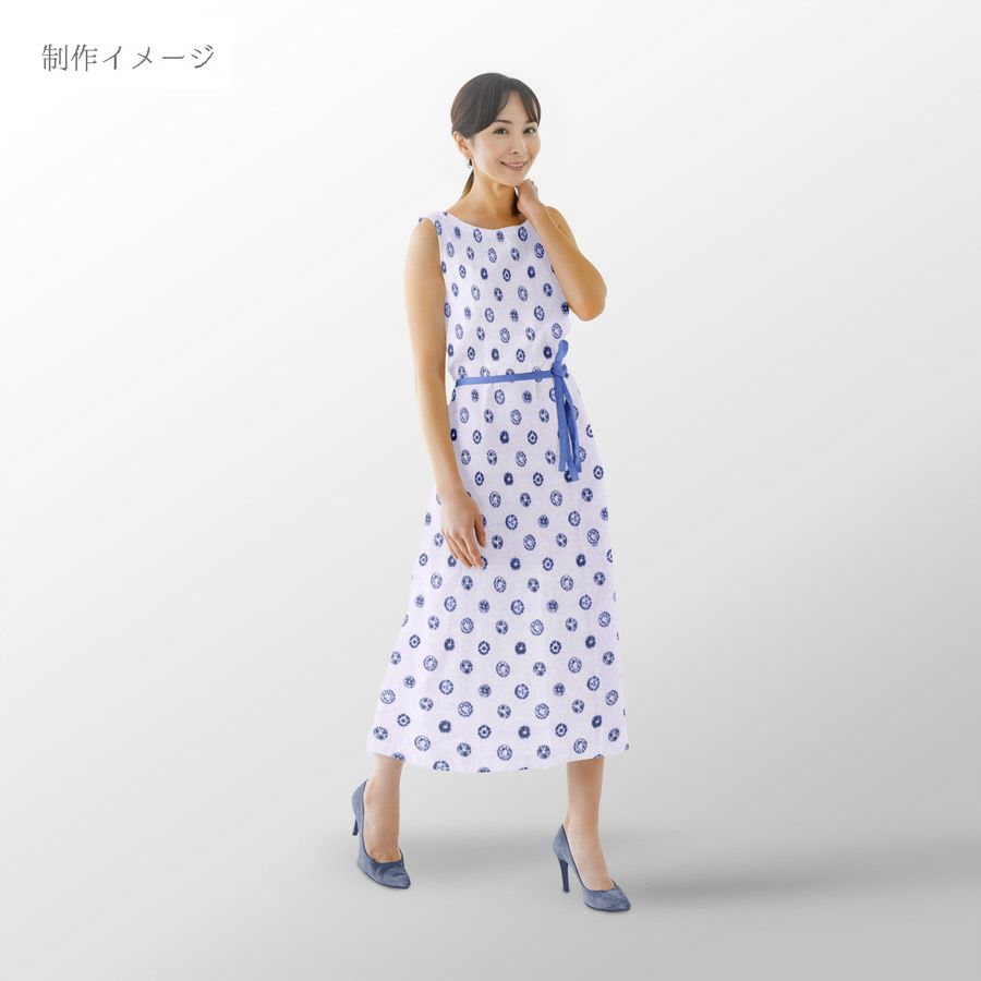 和柄コットン生地 丸しぼりの菊花柄 (白に藍) 10cm単位 切り売り 唐松絞り柄 からまつしぼりプリント 藍染め風 セブンベリー木綿