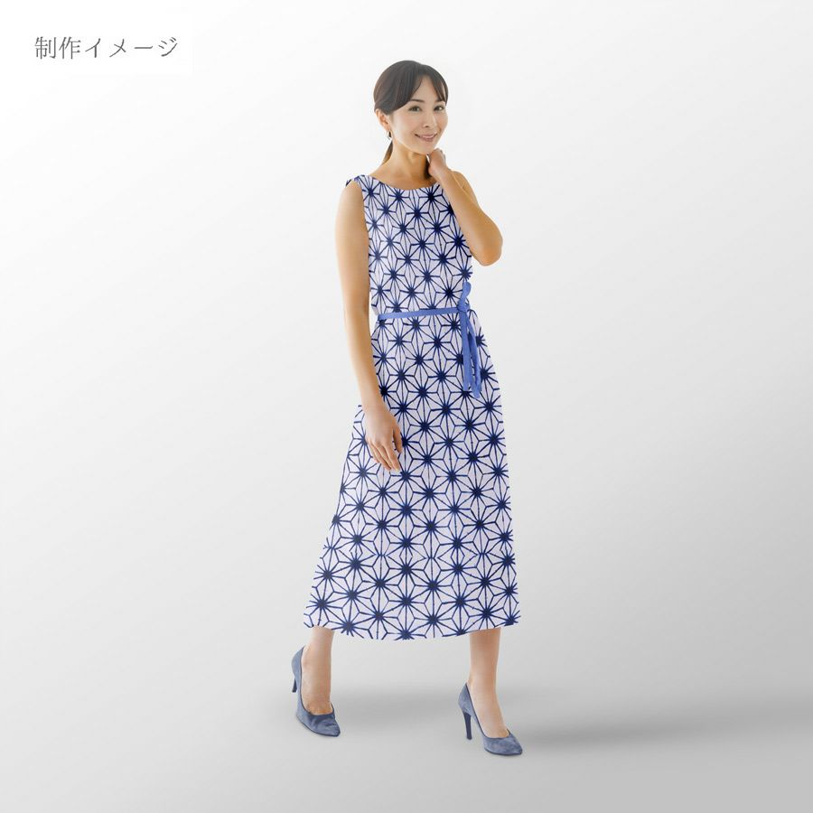 和柄コットン生地 麻の葉絞り風柄 (白に藍) 10cm単位 切り売り 絞り風麻の葉柄木綿生地 絞り風プリント 伝統柄白地 夏らしい