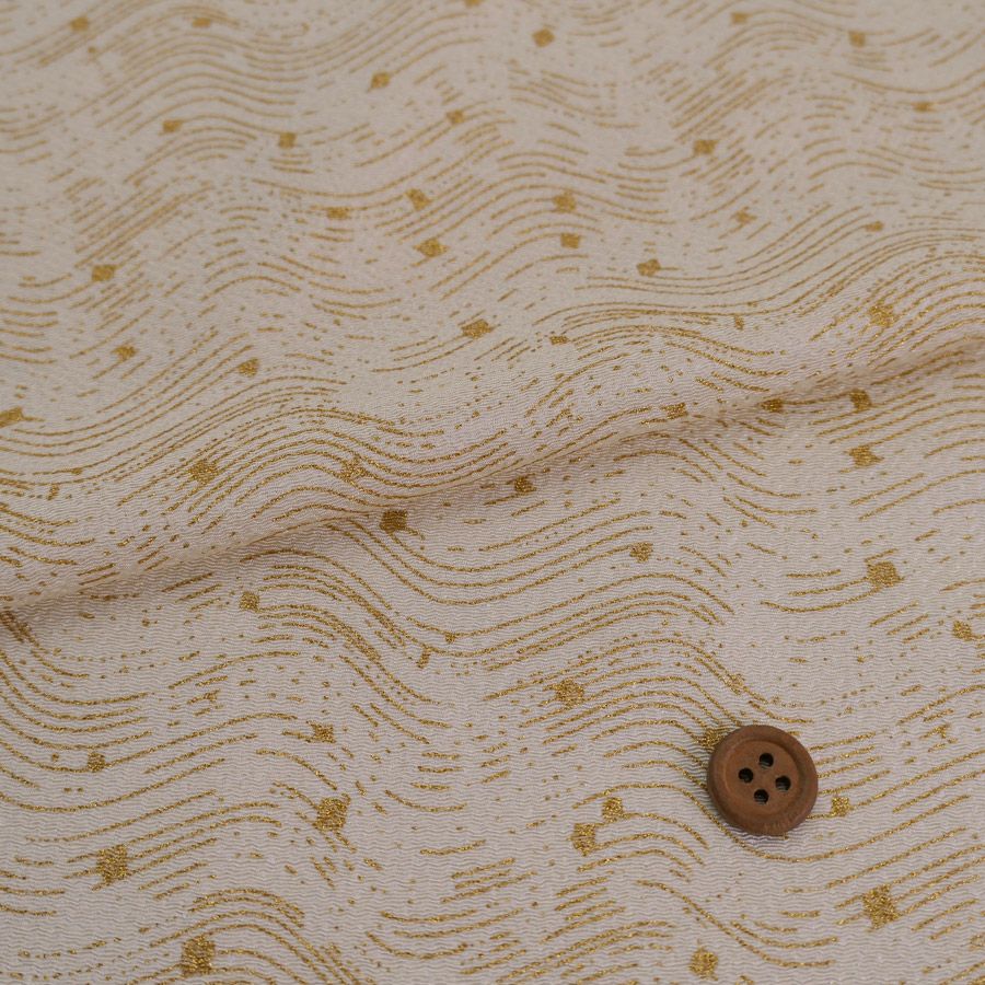 小幅ちりめん生地 干支向き 金彩さざ波 (薄ベージュ) 10cm単位 切り売り 午年飾り手づくりクラフト生地 馬の縮緬細工 押し絵用生地