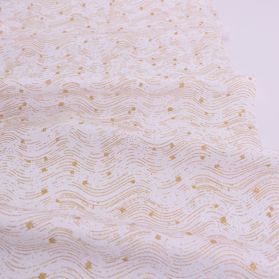 小幅ちりめん生地 干支向き 金彩さざ波 (白) 10cm単位 切り売り 午年飾り手づくりクラフト生地 白馬の縮緬手芸 押絵用チリメン