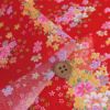 一越ちりめん生地 花々の舞い(赤) 10cm単位 切り売り ひとこしちりめん 縮緬チリメン生地 赤い和柄生地 花柄和風