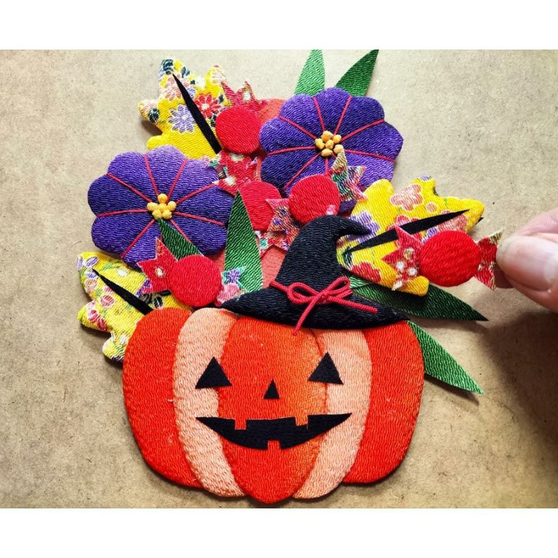 押絵キット かぼちゃのバスケット ハロウィン手作りキット ハロウィーン壁飾り 和風手芸簡単
