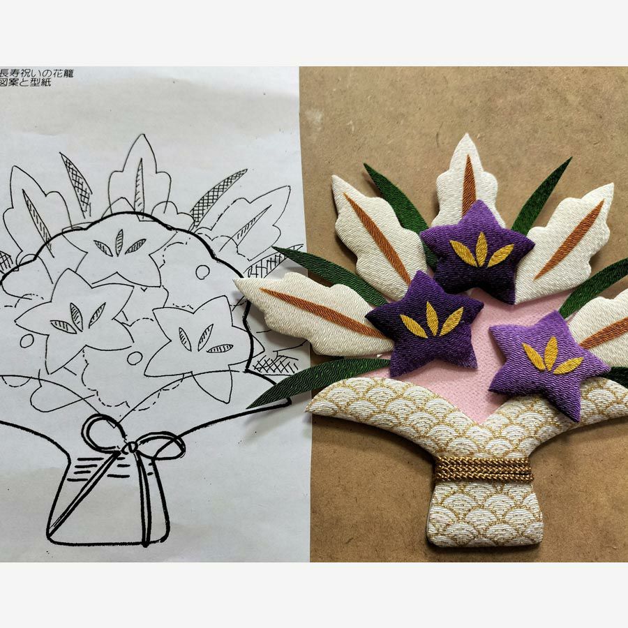 押絵キット 健康長寿 祝いの花籠 和風クラフトキット ちりめん押し絵簡単 敬老の日プレゼント