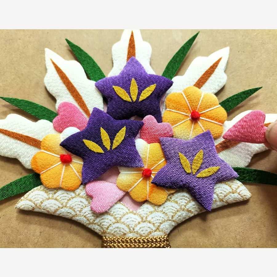 押絵キット 健康長寿 祝いの花籠 和風クラフトキット ちりめん押し絵簡単 敬老の日プレゼント