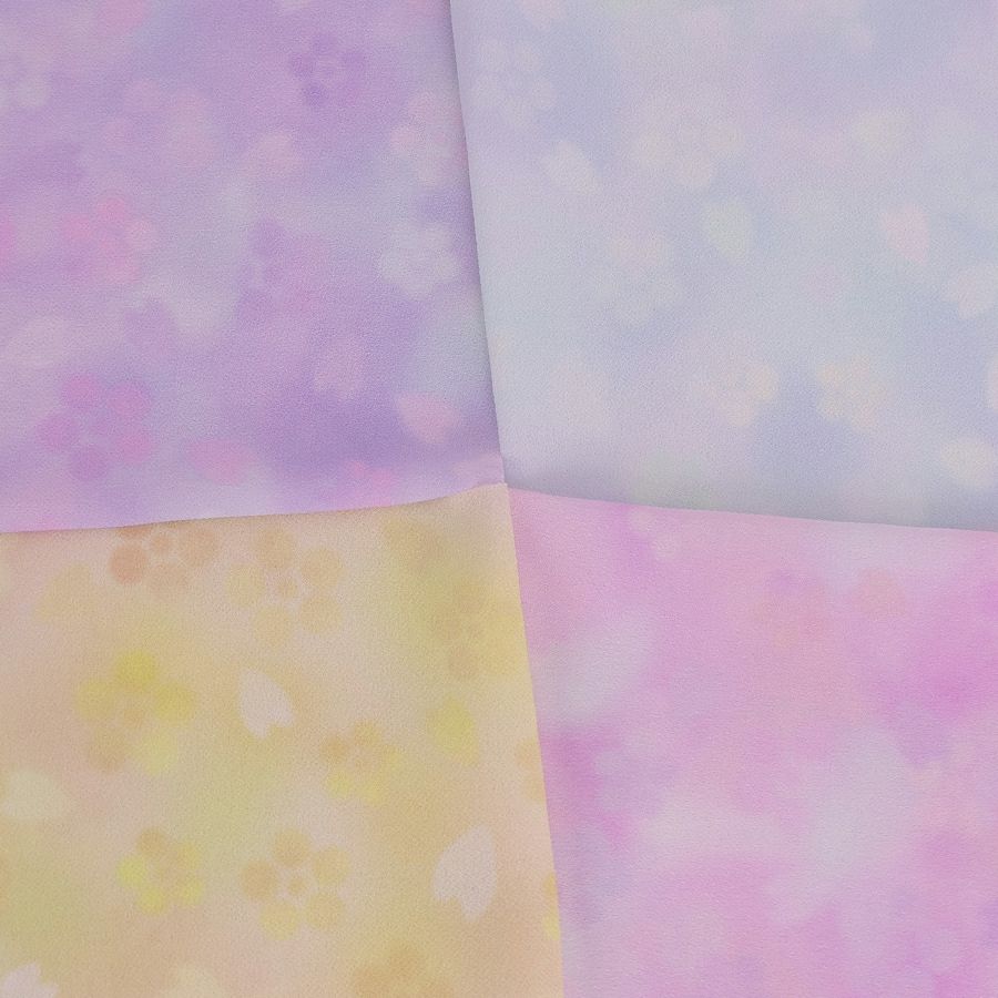 一越ちりめん生地 春花かげろう4色セット 約34×25cm つまみ細工向き布地ぼかし柄 薄手つまみやすいひとこしちりめん