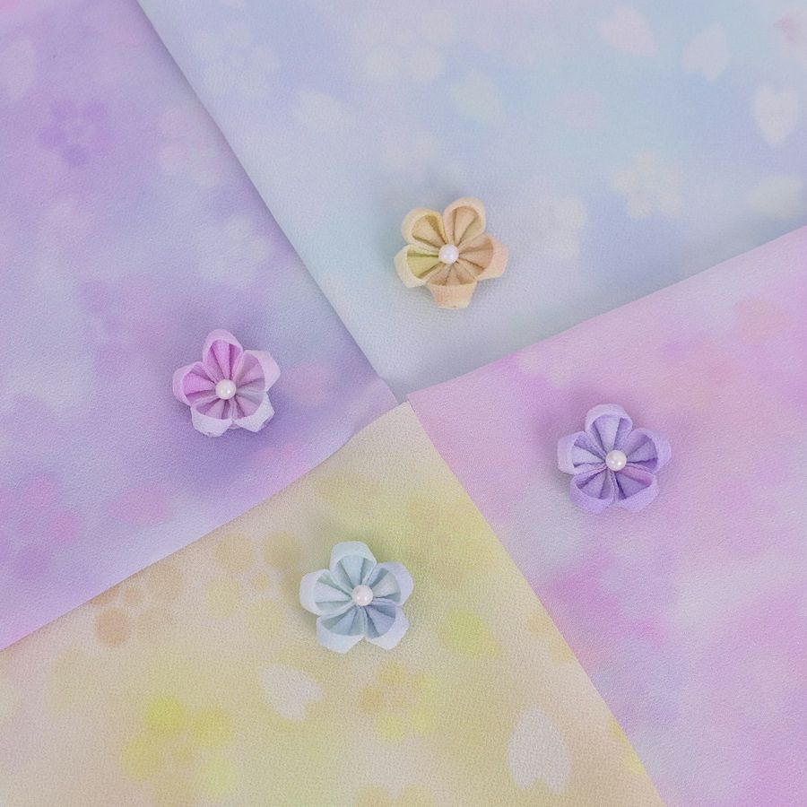 一越ちりめん生地 春花かげろう4色セット 約34×25cm つまみ細工向き布地ぼかし柄 薄手つまみやすいひとこしちりめん