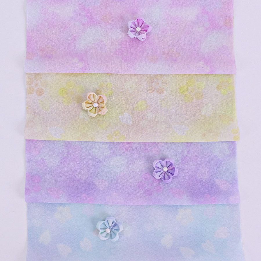 一越ちりめん生地 春花かげろう4色セット 約34×25cm つまみ細工向き布地ぼかし柄 薄手つまみやすいひとこしちりめん