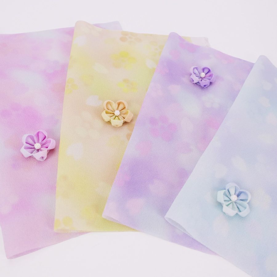 一越ちりめん生地 春花かげろう4色セット 約34×25cm つまみ細工向き布地ぼかし柄 薄手つまみやすいひとこしちりめん