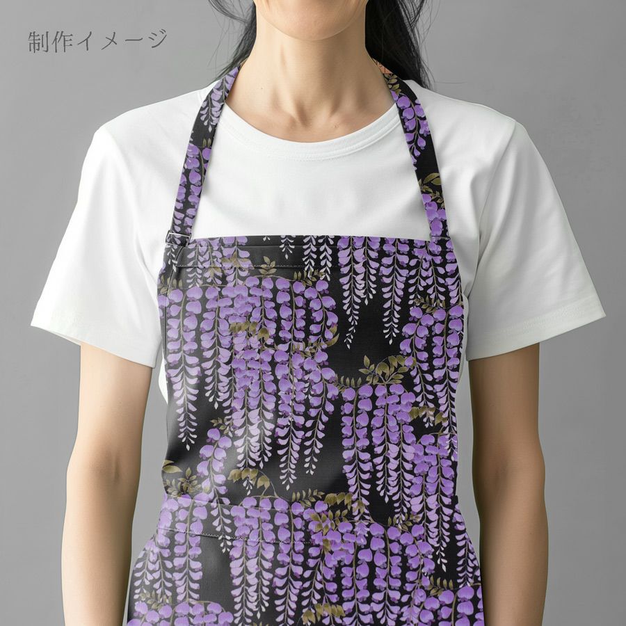 和柄コットン生地 藤の花(黒) 10cm単位 切り売り 黒地藤の花文様 和風花柄木綿 コットンこばやし 女性浴衣生地