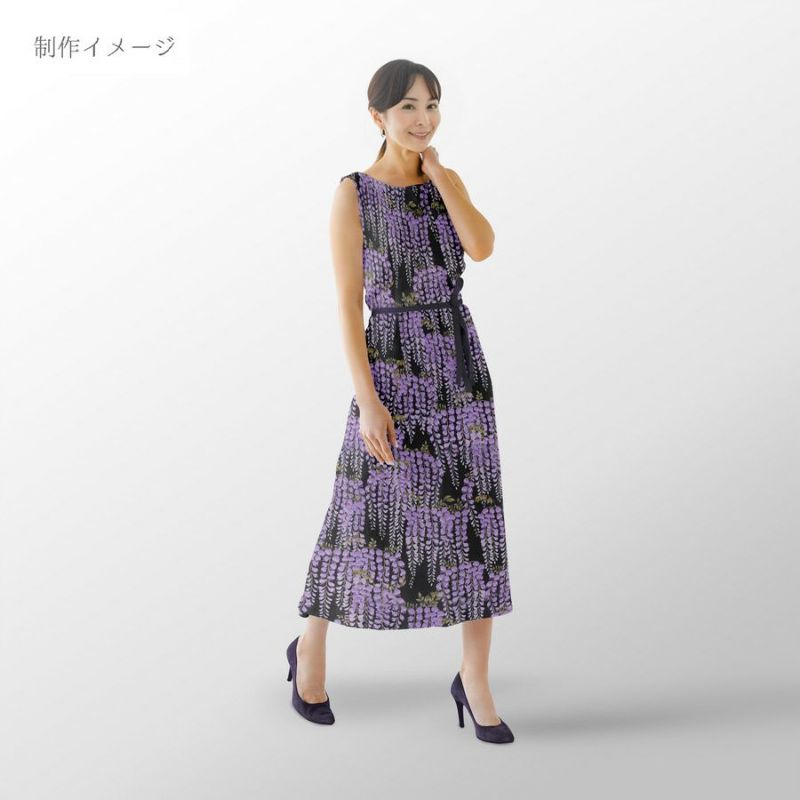 和柄コットン生地 藤の花(黒) 10cm単位 切り売り 黒地藤の花文様 和風花柄木綿 コットンこばやし 女性浴衣生地