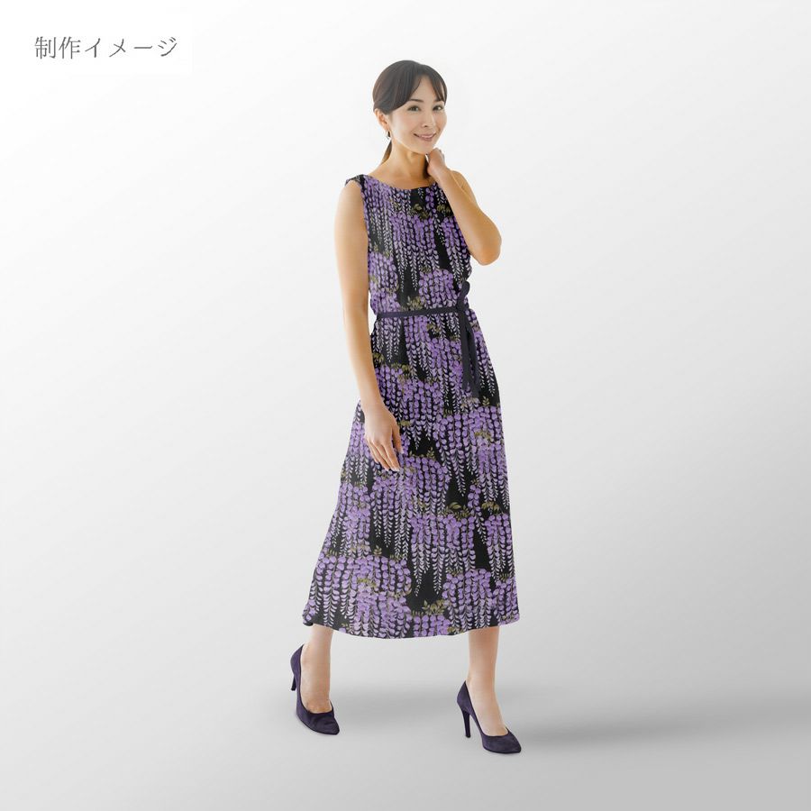 和柄コットン生地 藤の花(黒) 10cm単位 切り売り 黒地藤の花文様 和風花柄木綿 コットンこばやし 女性浴衣生地