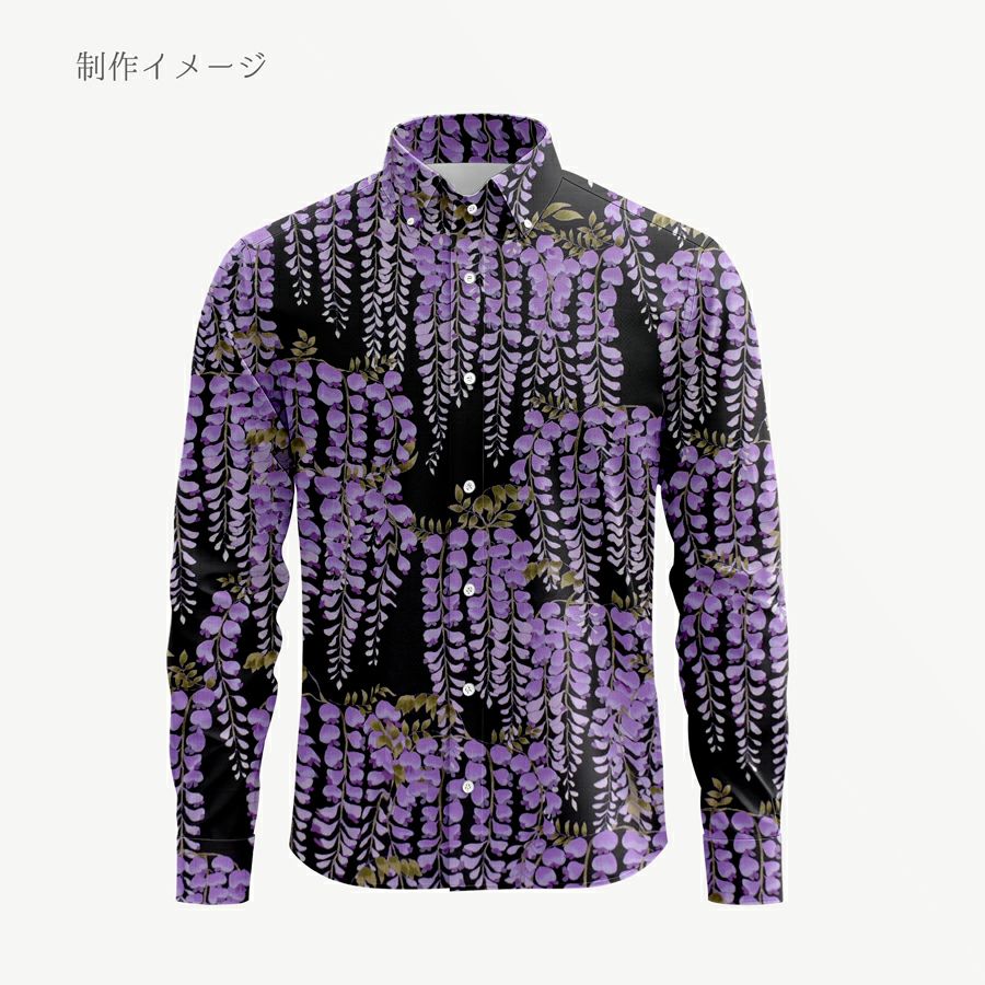 和柄コットン生地 藤の花(黒) 10cm単位 切り売り 黒地藤の花文様 和風花柄木綿 コットンこばやし 女性浴衣生地