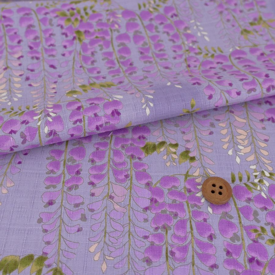 和柄コットン生地 藤の花(薄紫) 10cm単位 切り売り 和風花柄生地パープル インテリア 和調布地コットンこばやし