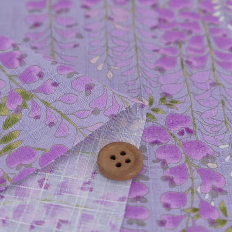 和柄コットン生地 藤の花(薄紫) 10cm単位 切り売り 和風花柄生地パープル インテリア 和調布地コットンこばやし