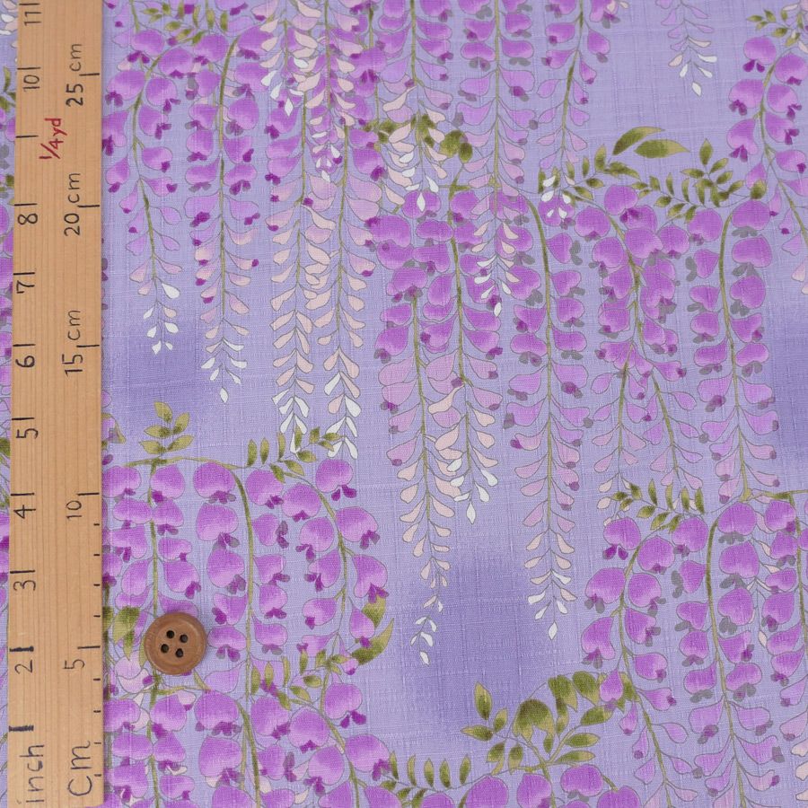 和柄コットン生地 藤の花(薄紫) 10cm単位 切り売り 和風花柄生地パープル インテリア 和調布地コットンこばやし