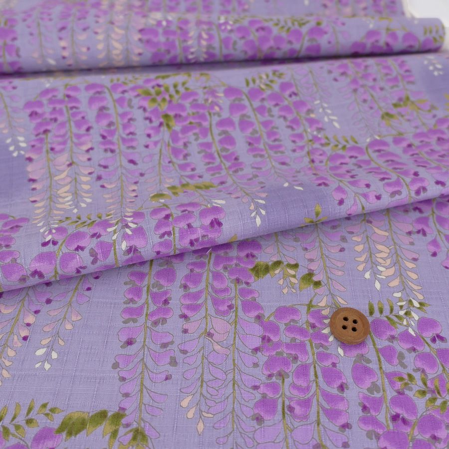 和柄コットン生地 藤の花(薄紫) 10cm単位 切り売り 和風花柄生地パープル インテリア 和調布地コットンこばやし