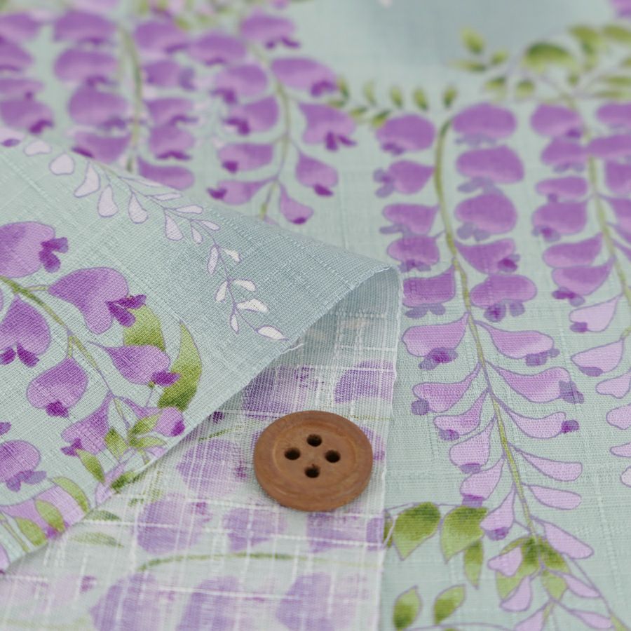 和柄コットン生地 藤の花(ミントグリーン) 10cm単位 切り売り 和モダン花柄布地 コットンこばやし藤の花文様 浴衣甚平生地女性