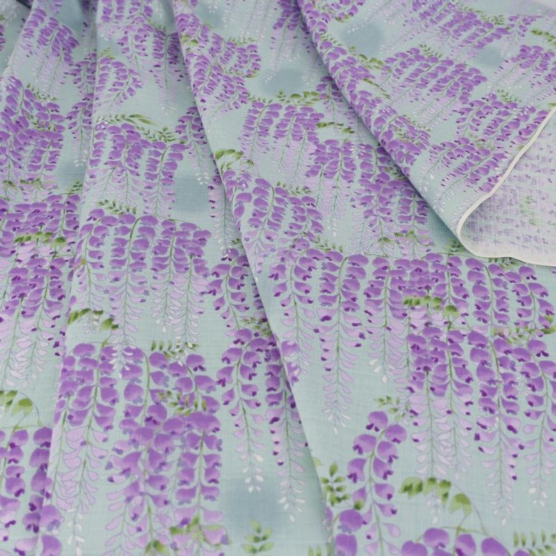 和柄コットン生地 藤の花(ミントグリーン) 10cm単位 切り売り 和モダン花柄布地 コットンこばやし藤の花文様 浴衣甚平生地女性