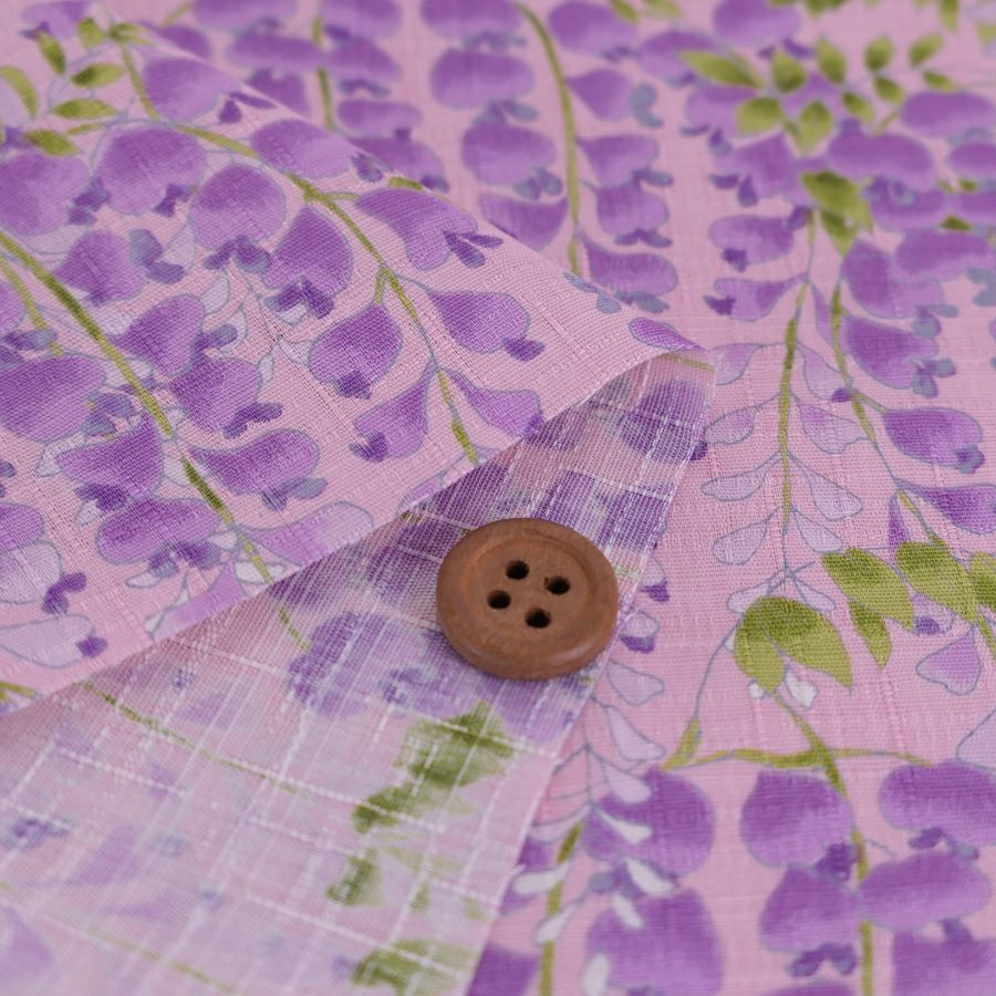 和柄コットン生地 藤の花(ピンク) 10cm単位 切り売り 和風花柄コットンこばやし生地 藤柄 女性浴衣生地 和調下り藤柄