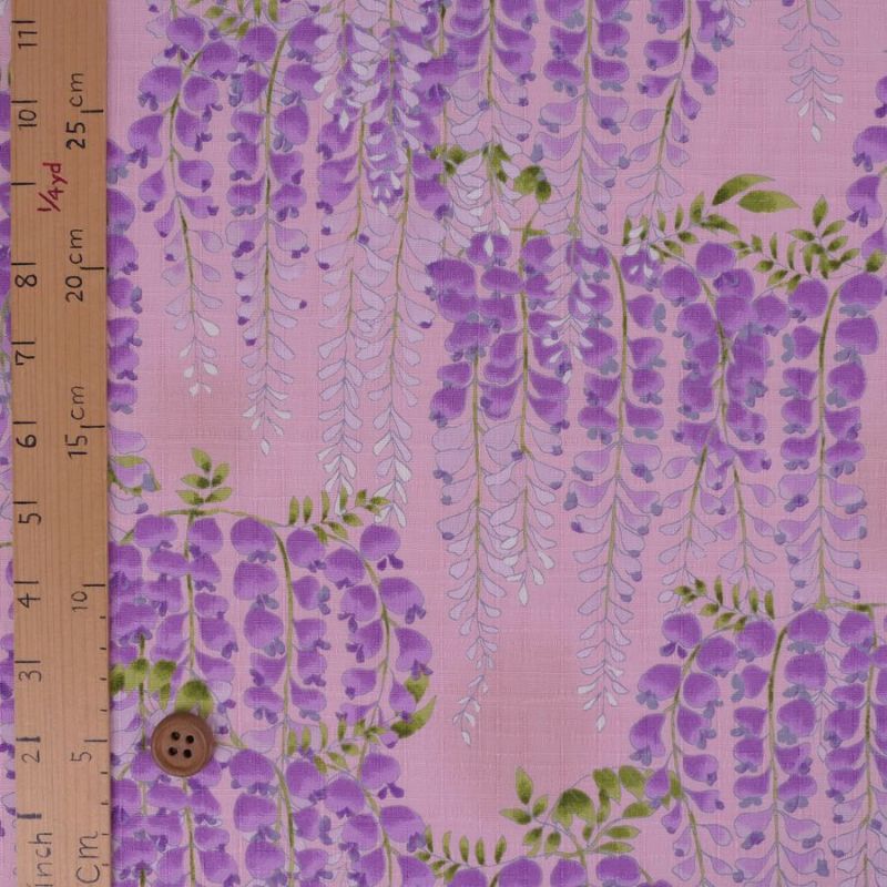 和柄コットン生地 藤の花(ピンク) 10cm単位 切り売り 和風花柄コットンこばやし生地 藤柄 女性浴衣生地 和調下り藤柄