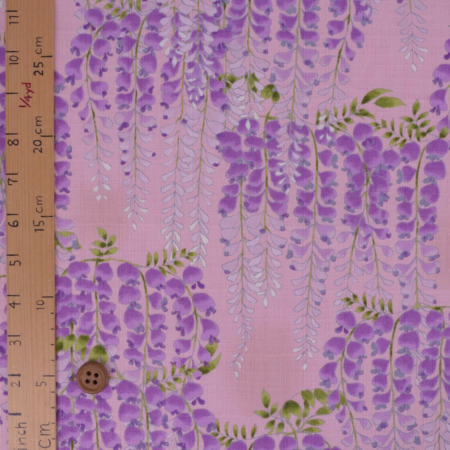 和柄コットン生地 藤の花(ピンク) 10cm単位 切り売り 和風花柄コットンこばやし生地 藤柄 女性浴衣生地 和調下り藤柄