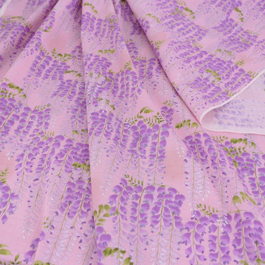 和柄コットン生地 藤の花(ピンク) 10cm単位 切り売り 和風花柄コットンこばやし生地 藤柄 女性浴衣生地 和調下り藤柄