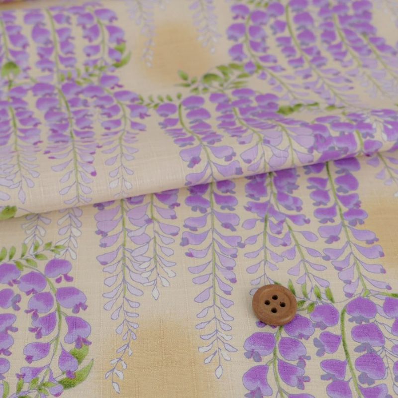 和柄コットン生地 藤の花(アイボリーベージュ) 10cm単位 切り売り 藤の花文様サザンクロス コットンこばやし和風花柄 大きな花柄