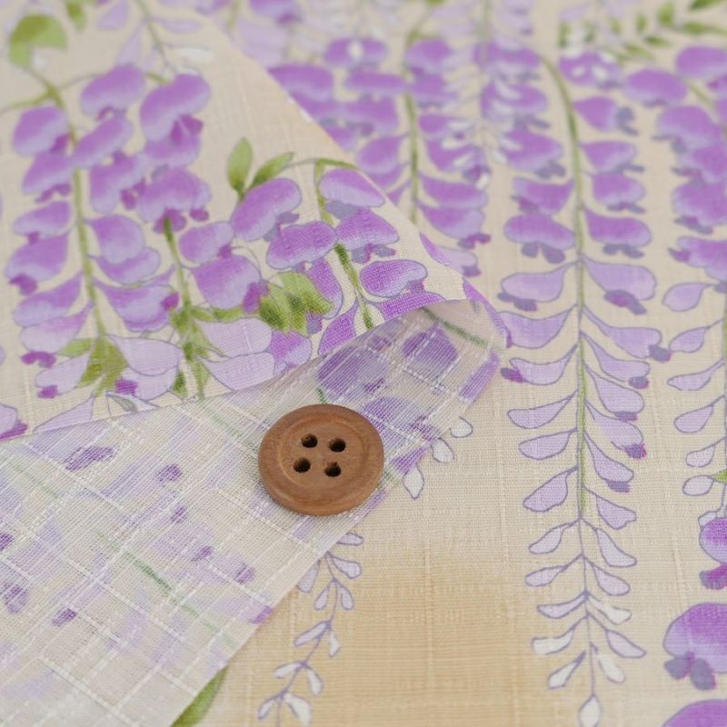 和柄コットン生地 藤の花(アイボリーベージュ) 10cm単位 切り売り 藤の花文様サザンクロス コットンこばやし和風花柄 大きな花柄