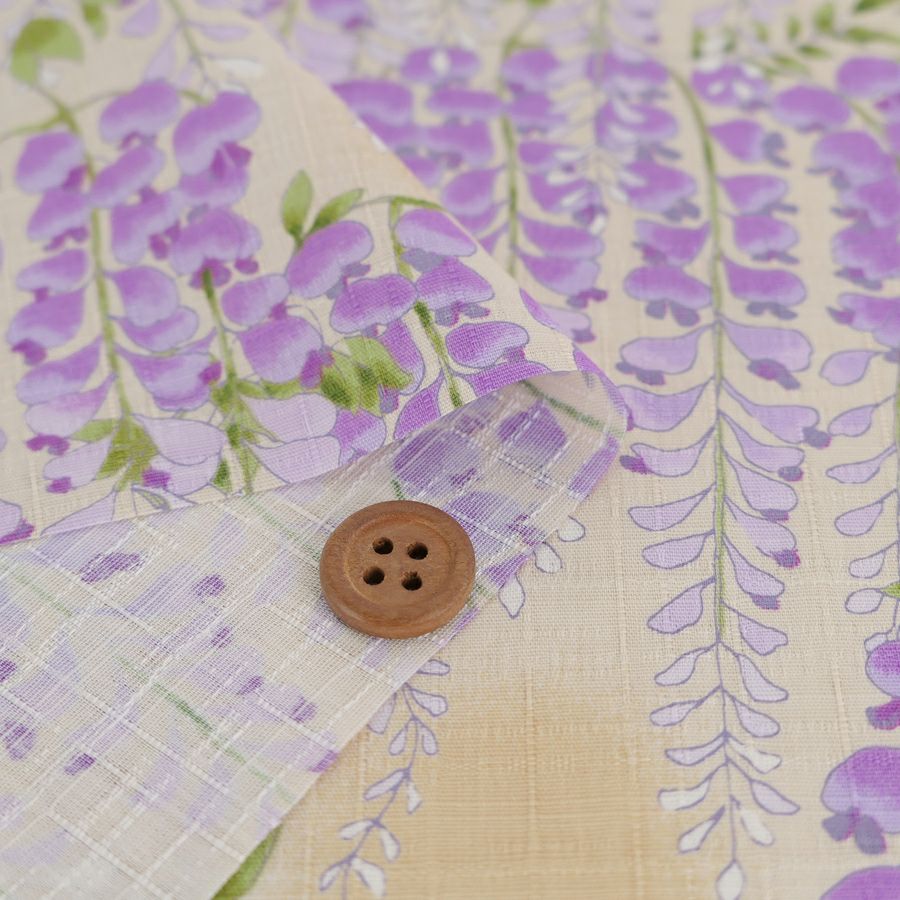和柄コットン生地 藤の花(アイボリーベージュ) 10cm単位 切り売り 藤の花文様サザンクロス コットンこばやし和風花柄 大きな花柄