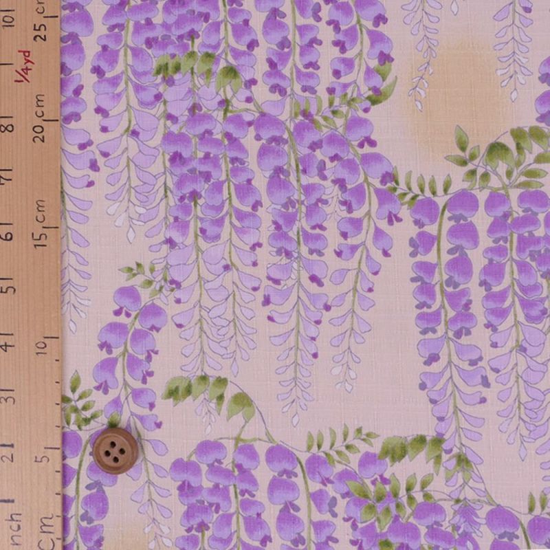 和柄コットン生地 藤の花(アイボリーベージュ) 10cm単位 切り売り 藤の花文様サザンクロス コットンこばやし和風花柄 大きな花柄