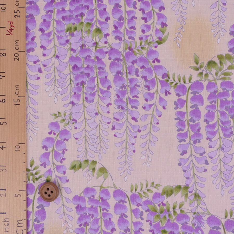 和柄コットン生地 藤の花(アイボリーベージュ) 10cm単位 切り売り 藤の花文様サザンクロス コットンこばやし和風花柄 大きな花柄