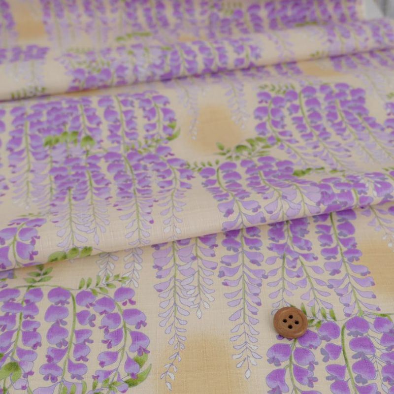 和柄コットン生地 藤の花(アイボリーベージュ) 10cm単位 切り売り 藤の花文様サザンクロス コットンこばやし和風花柄 大きな花柄