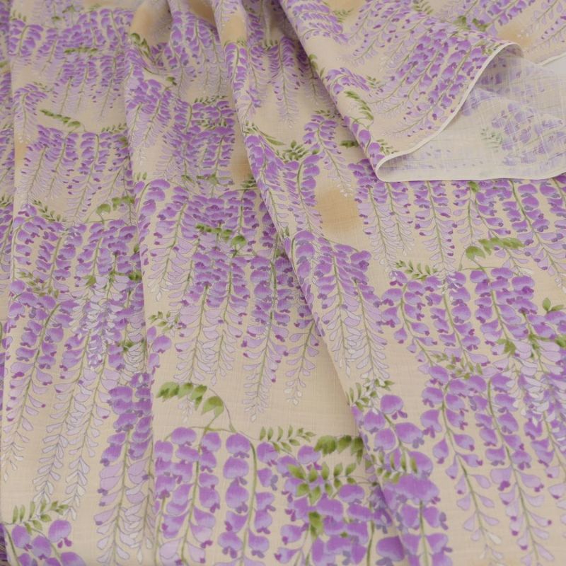 和柄コットン生地 藤の花(アイボリーベージュ) 10cm単位 切り売り 藤の花文様サザンクロス コットンこばやし和風花柄 大きな花柄