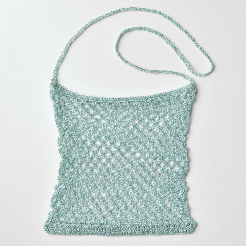 キット・メタリックコードで編むメッシュバッグ(シルバー×ミント) 涼やかなミントカラーで編む、夏向きメタリックメッシュバッグ